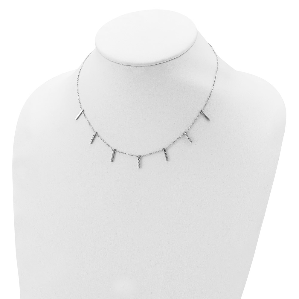 Sterling Silver Rhodium-plated CZ Vertical Bars w/2in ext Necklace (QG5518-16)