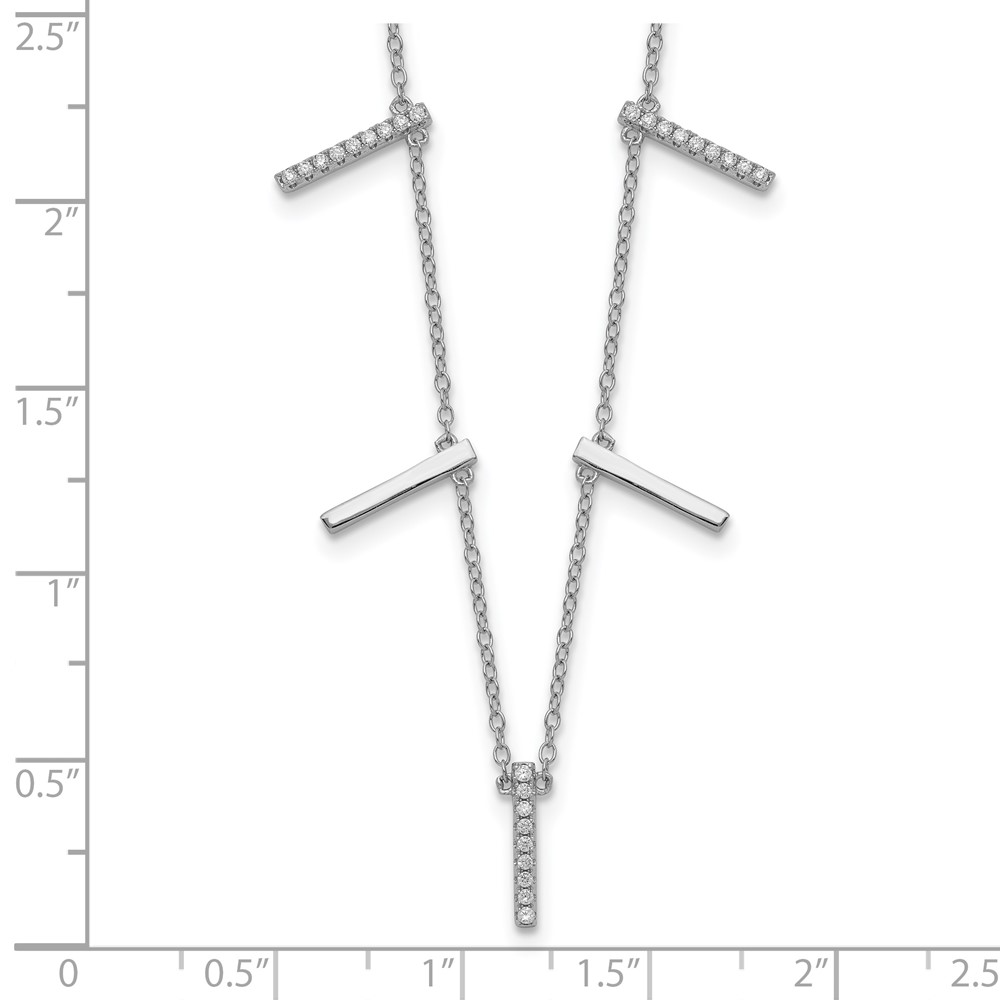 Sterling Silver Rhodium-plated CZ Vertical Bars w/2in ext Necklace (QG5518-16)
