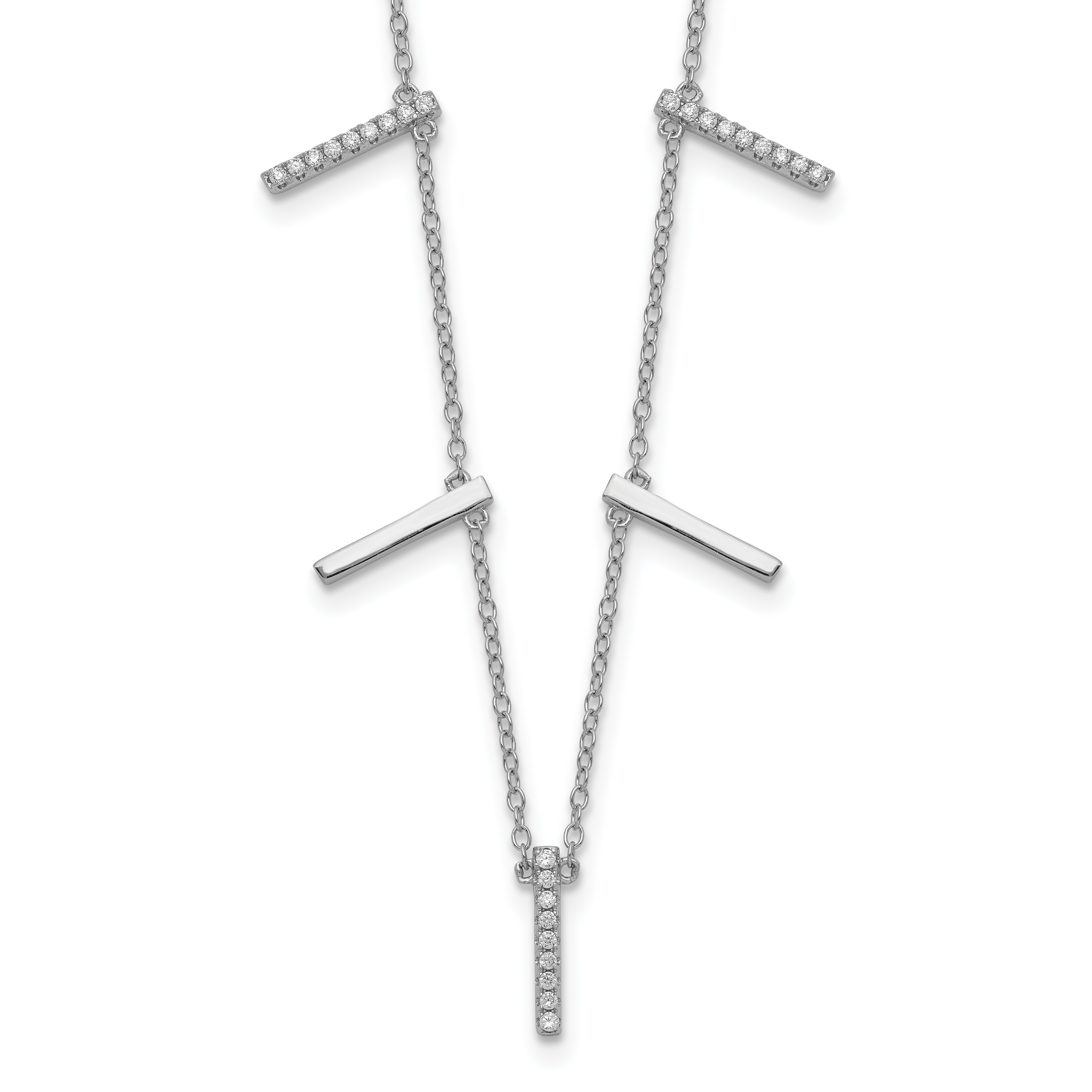 Sterling Silver Rhodium-plated CZ Vertical Bars w/2in ext Necklace (QG5518-16)