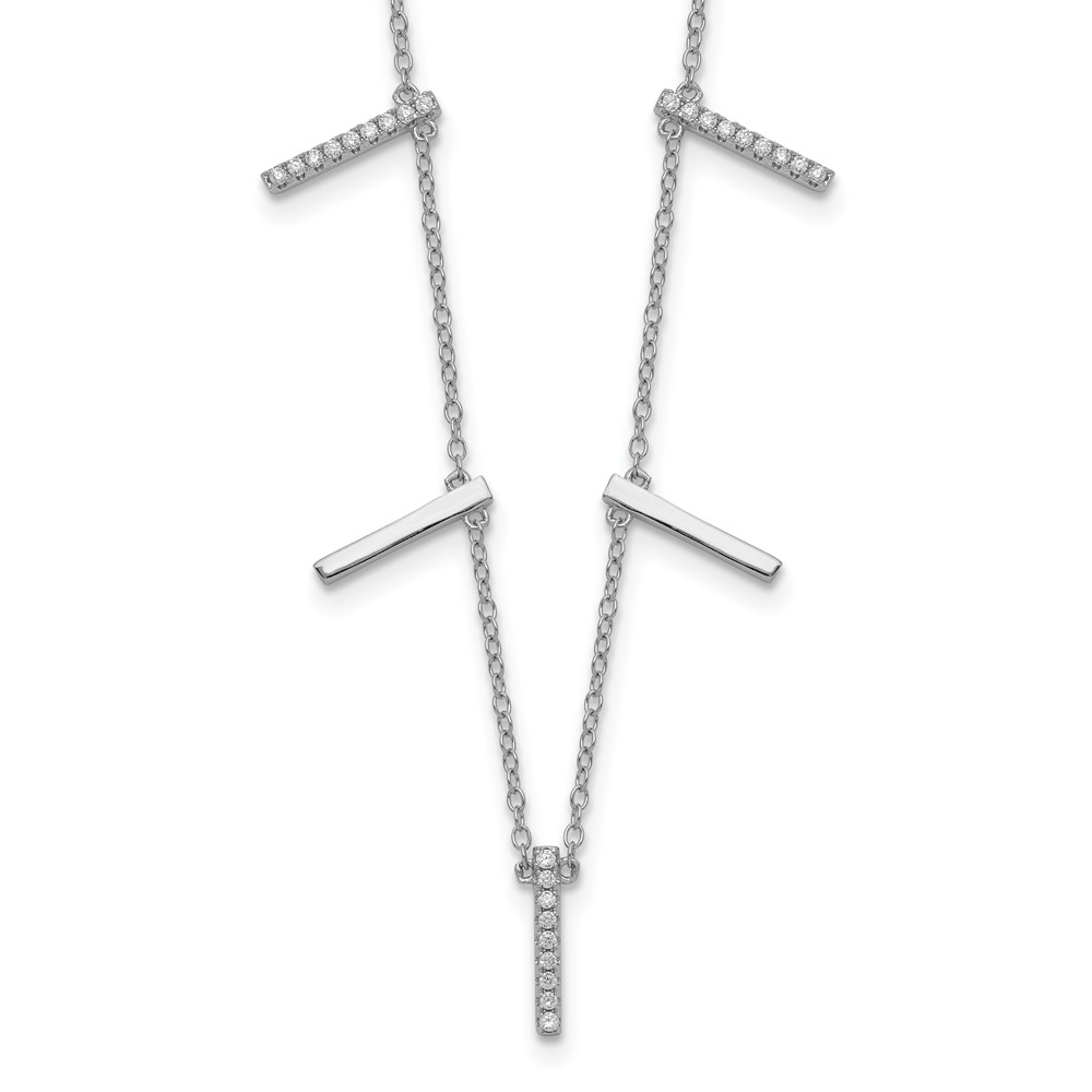 Sterling Silver Rhodium-plated CZ Vertical Bars w/2in ext Necklace (QG5518-16)