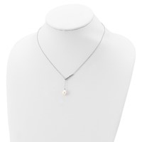Sterling Silver Rhodium-plated CZ Bar Freshwater Cultured Pearl Necklace with 2 Inch Extension Lariat, 16" view 4