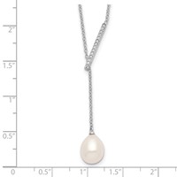 Sterling Silver Rhodium-plated CZ Bar Freshwater Cultured Pearl Necklace with 2 Inch Extension Lariat, 16" view 3