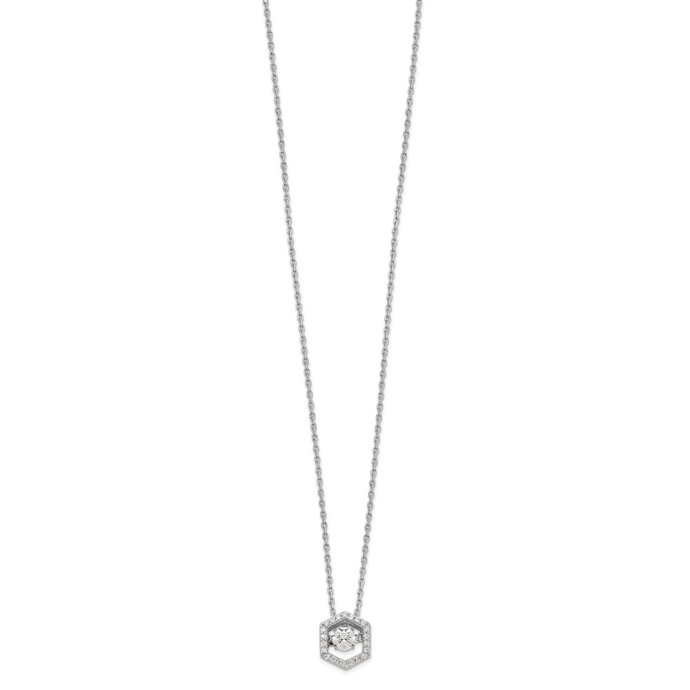 Sterling Silver Rhod-plated Hexagon Moving CZ w/2in ext Necklace (QG5520-16)