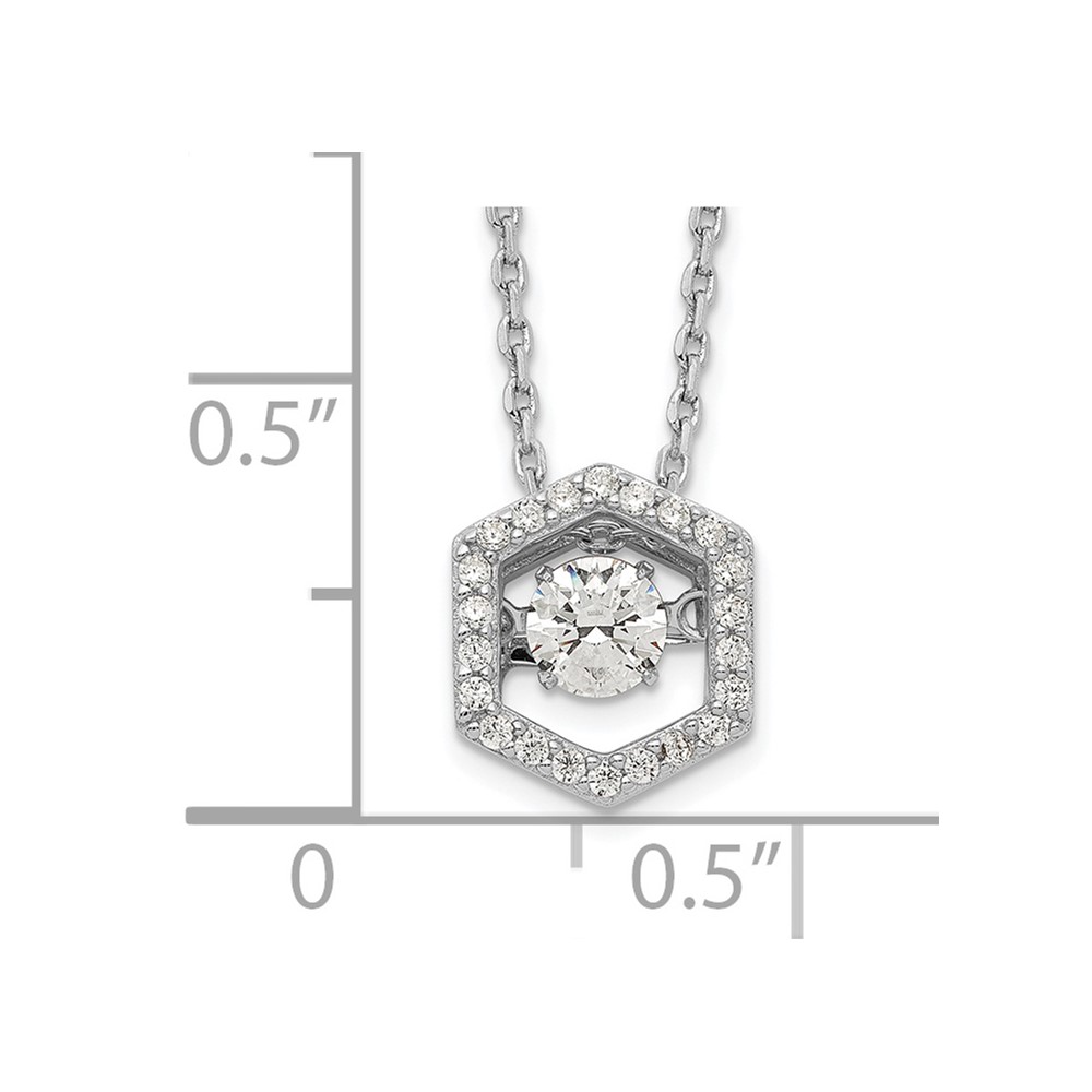 Sterling Silver Rhod-plated Hexagon Moving CZ w/2in ext Necklace (QG5520-16)
