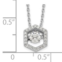 Sterling Silver Rhodium-plated Hexagon Moving CZ Necklace with 2 Inch Extension, 16" view 3