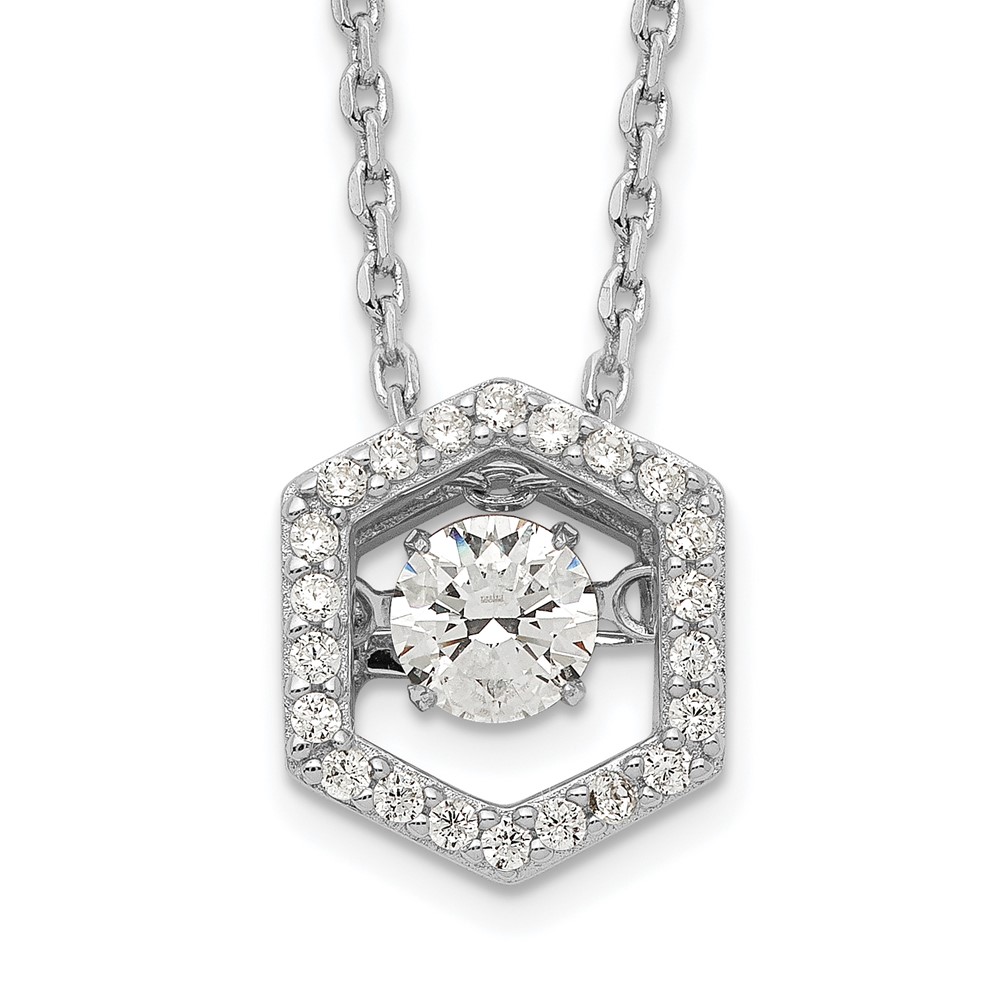 Sterling Silver Rhod-plated Hexagon Moving CZ w/2in ext Necklace (QG5520-16)