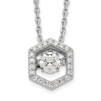 Sterling Silver Rhodium-plated Hexagon Moving CZ Necklace with 2 Inch Extension, 16" view 1