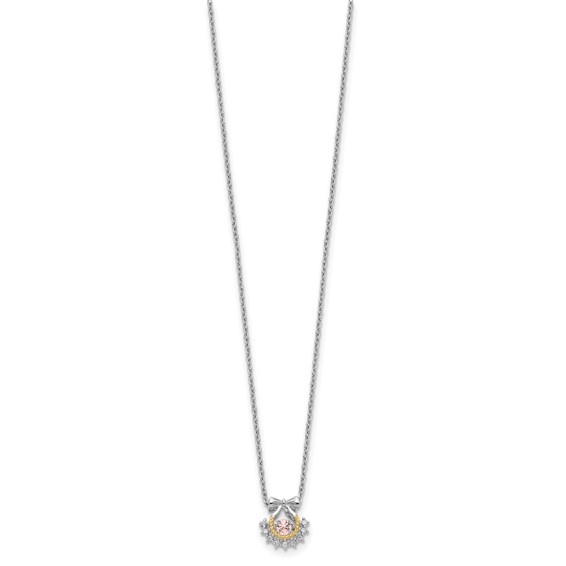 Sterling Silver RH-pltd Gold-tone Moving Pink CZ w/2in ext Necklace