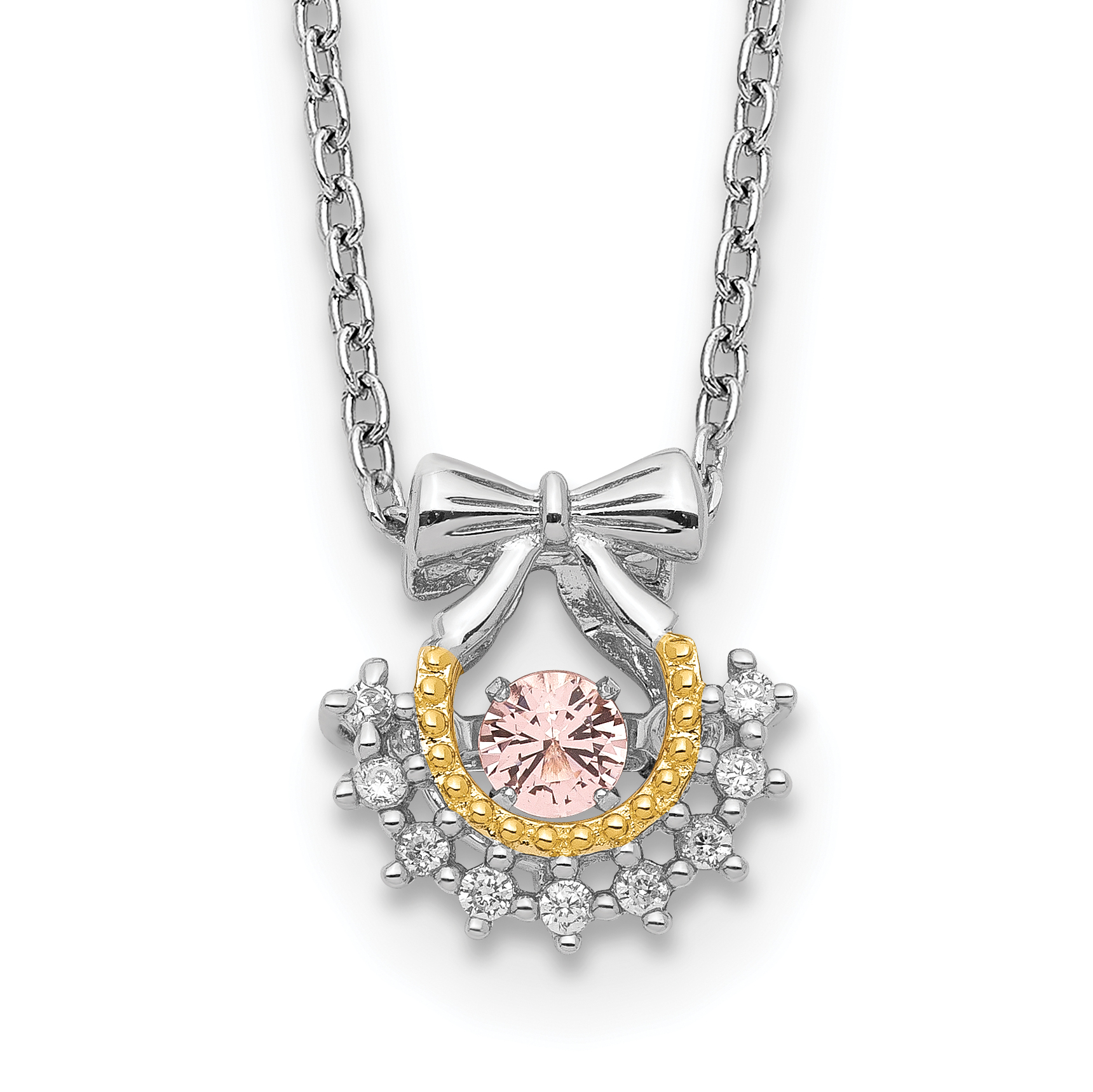 Sterling Silver RH-pltd Gold-tone Moving Pink CZ w/2in ext Necklace (QG5523-16)