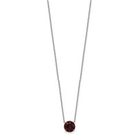 Sterling Silver Rhodium-plated 8.25mm Round Burgundy Red Crystal Necklace with 2 Inch Extension, 16.5" view 2