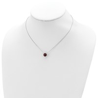 Sterling Silver Rhodium-plated 8.25mm Round Burgundy Red Crystal Necklace with 2 Inch Extension, 16.5" view 4