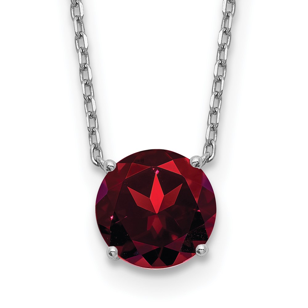 Sterling Silver Rhodium Plated Dark Red Swarovski Crystal 16.5 inch Necklace with 2 inch extension (QG5524-16.5)