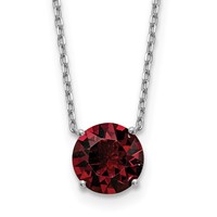 Sterling Silver Rhodium-plated 8.25mm Round Burgundy Red Crystal Necklace with 2 Inch Extension, 16.5" view 1