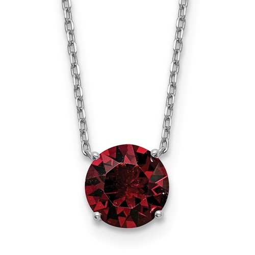 Sterling Silver Rhodium-plated 8.25mm Round Burgundy Red Crystal Necklace with 2 Inch Extension, 16.5"