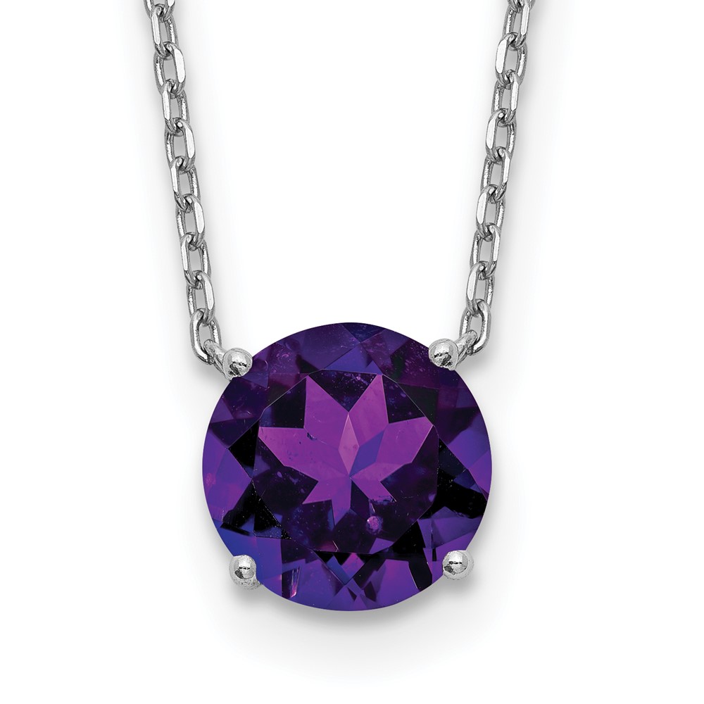 Sterling Silver Rhodium Plated Dark Purple Swarovski Crystal 16.5 inch Necklace with 2 inch extension (QG5527-16.5)