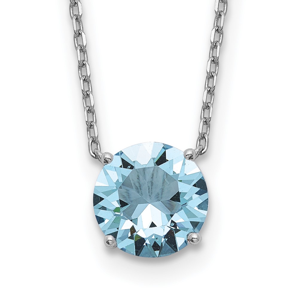 Sterling Silver Rhodium Plated Light Blue Swarovski Crystal 16.5 inch Necklace with 2 inch extension (QG5528-16.5)