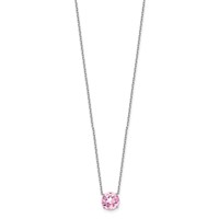 Sterling Silver Rhodium-plated 8.25mm Round Pink Crystal Necklace with 2 Inch Extension, 16.5" view 2