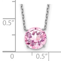 Sterling Silver Rhodium-plated 8.25mm Round Pink Crystal Necklace with 2 Inch Extension, 16.5" view 3
