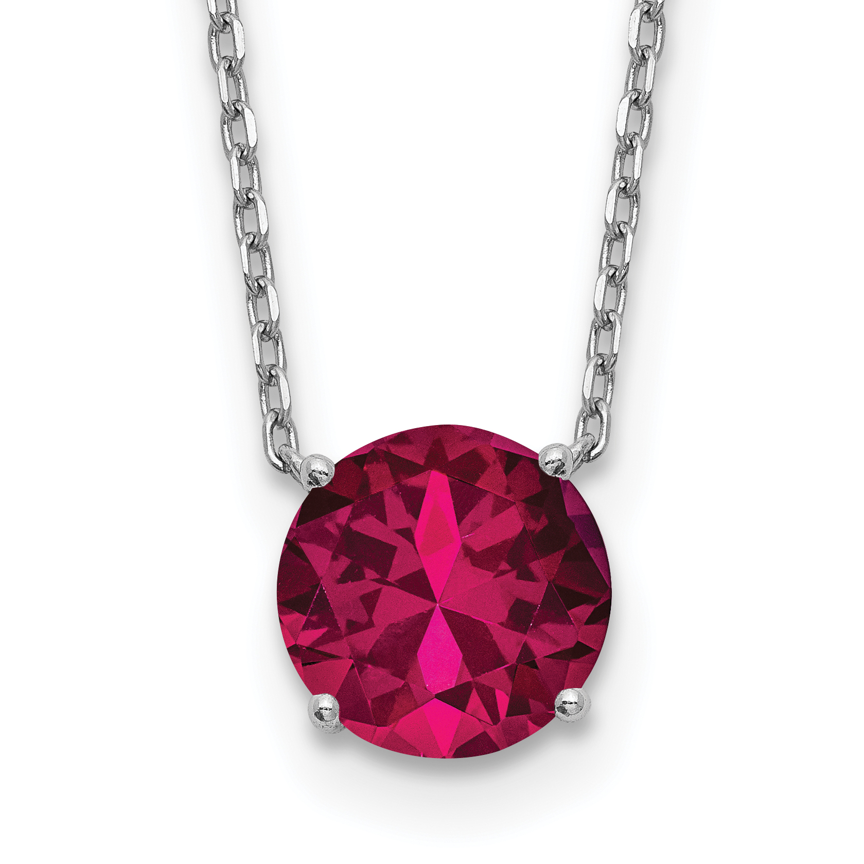 Sterling Silver Rhodium-plated Red Swarovski Crystal 16.5 inch Necklace with 2 inch extension (QG5530-16.5)
