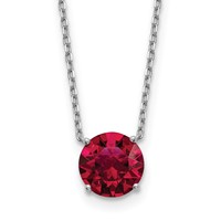 Sterling Silver Rhodium-plated 8.25mm Round Red Crystal Necklace with 2 Inch Extension, 16.5" view 1