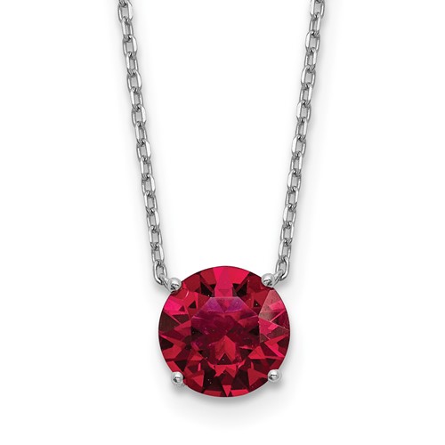 Sterling Silver Rhodium-plated 8.25mm Round Red Crystal Necklace with 2 Inch Extension, 16.5"