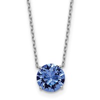 Sterling Silver Rhodium-plated Blue Crystal Necklace with 2 Inch Extension, 16.5" view 1