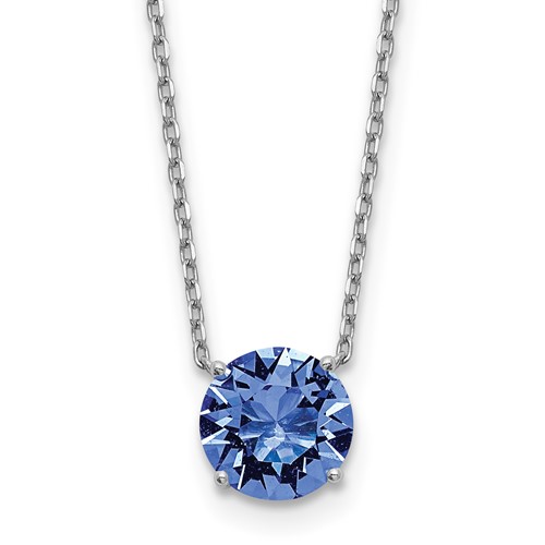 Sterling Silver Rhodium-plated Blue Crystal Necklace with 2 Inch Extension, 16.5"