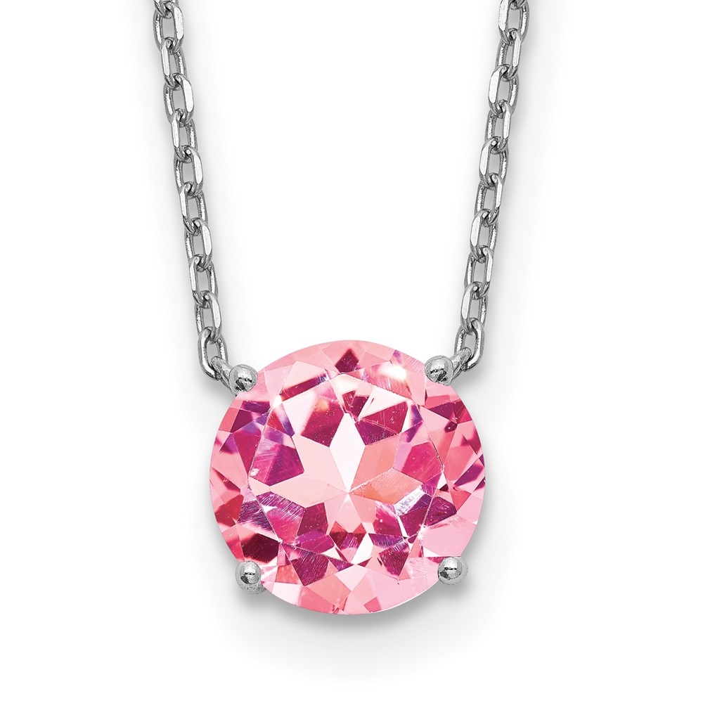 Sterling Silver Rhodium Plated Pink Swarovski Crystal 16.5 inch Necklace with 2 inch extension (QG5533-16.5)
