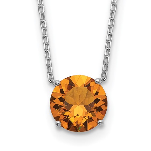 Sterling Silver Rhodium Plated 8.25mm Round Dark Yellow Swarovski Crystal Necklace with 2 Inch Extension, 16.5"