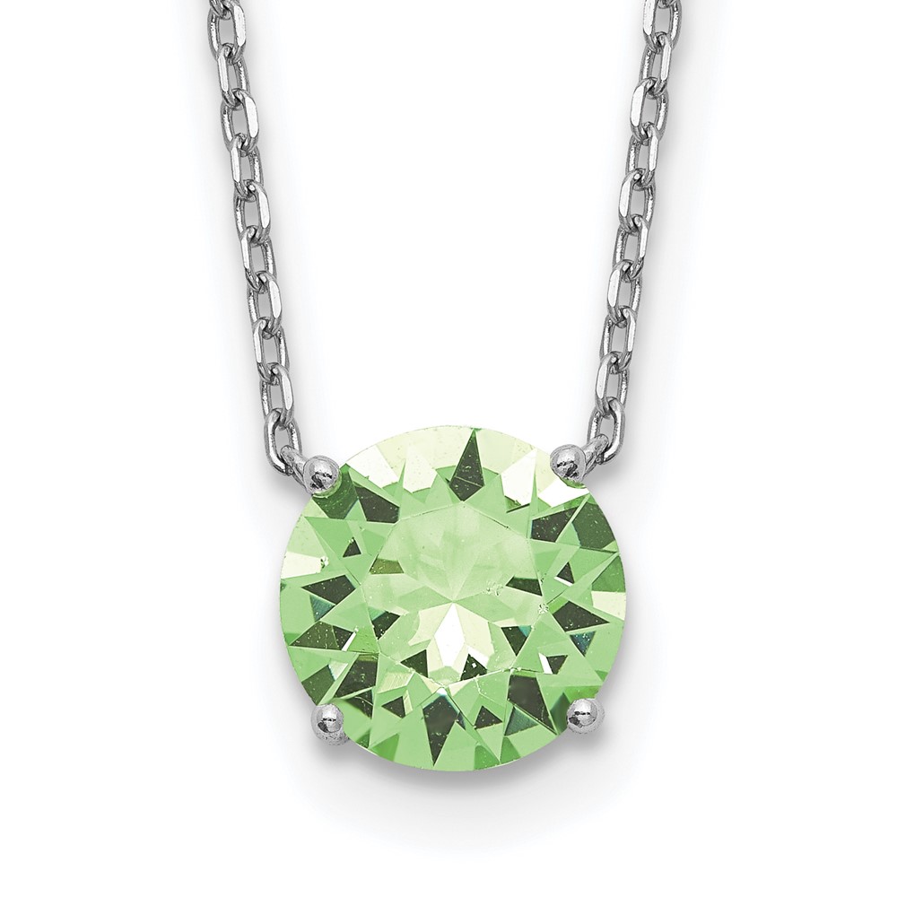 Sterling Silver Rhodium Plated Green Swarovski Crystal 16.5 inch Necklace with 2 inch extension (QG5535-16.5)