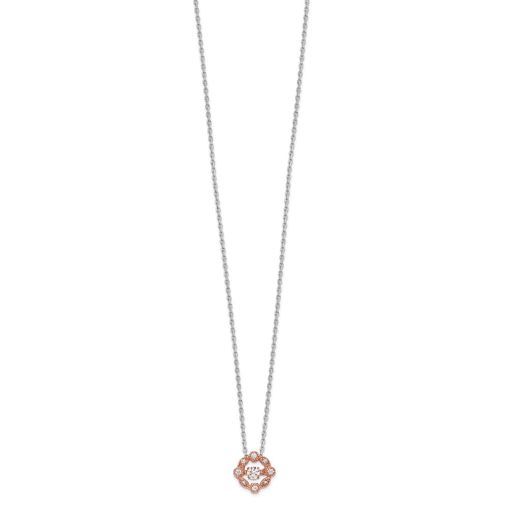 Sterling Silver Rhodium-plated Rose-tone Vibrant CZ 2in ext Necklace (QG5537-16)
