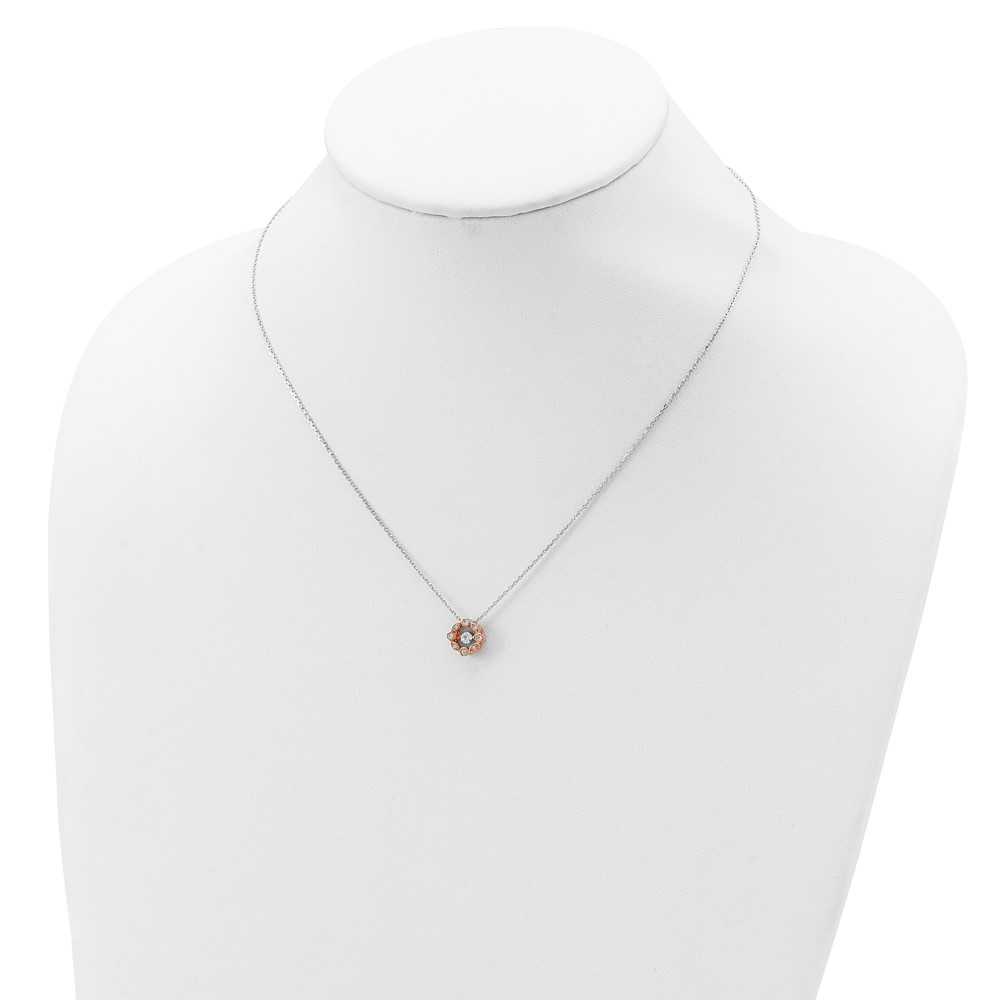 Sterling Silver Rhodium-plated Rose-tone Vibrant CZ 2in ext Necklace (QG5537-16)