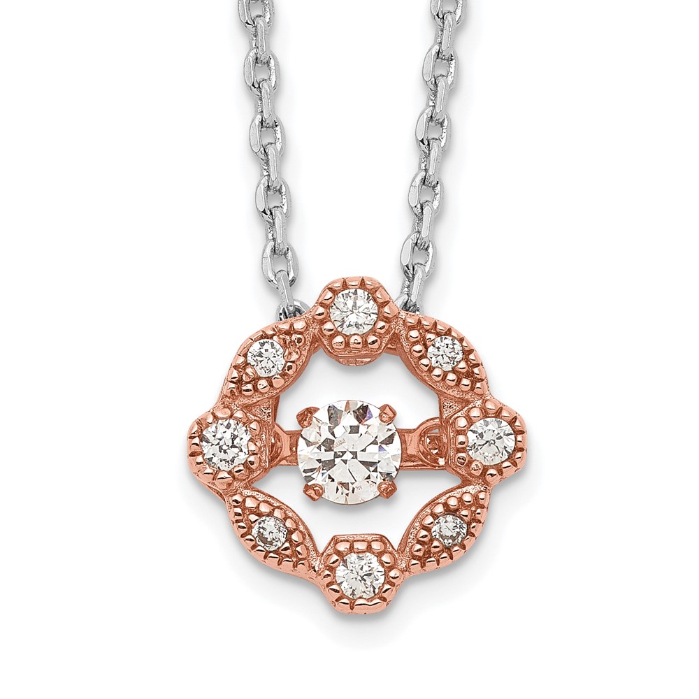 Sterling Silver Rhodium-plated Rose-tone Vibrant CZ 2in ext Necklace (QG5537-16)