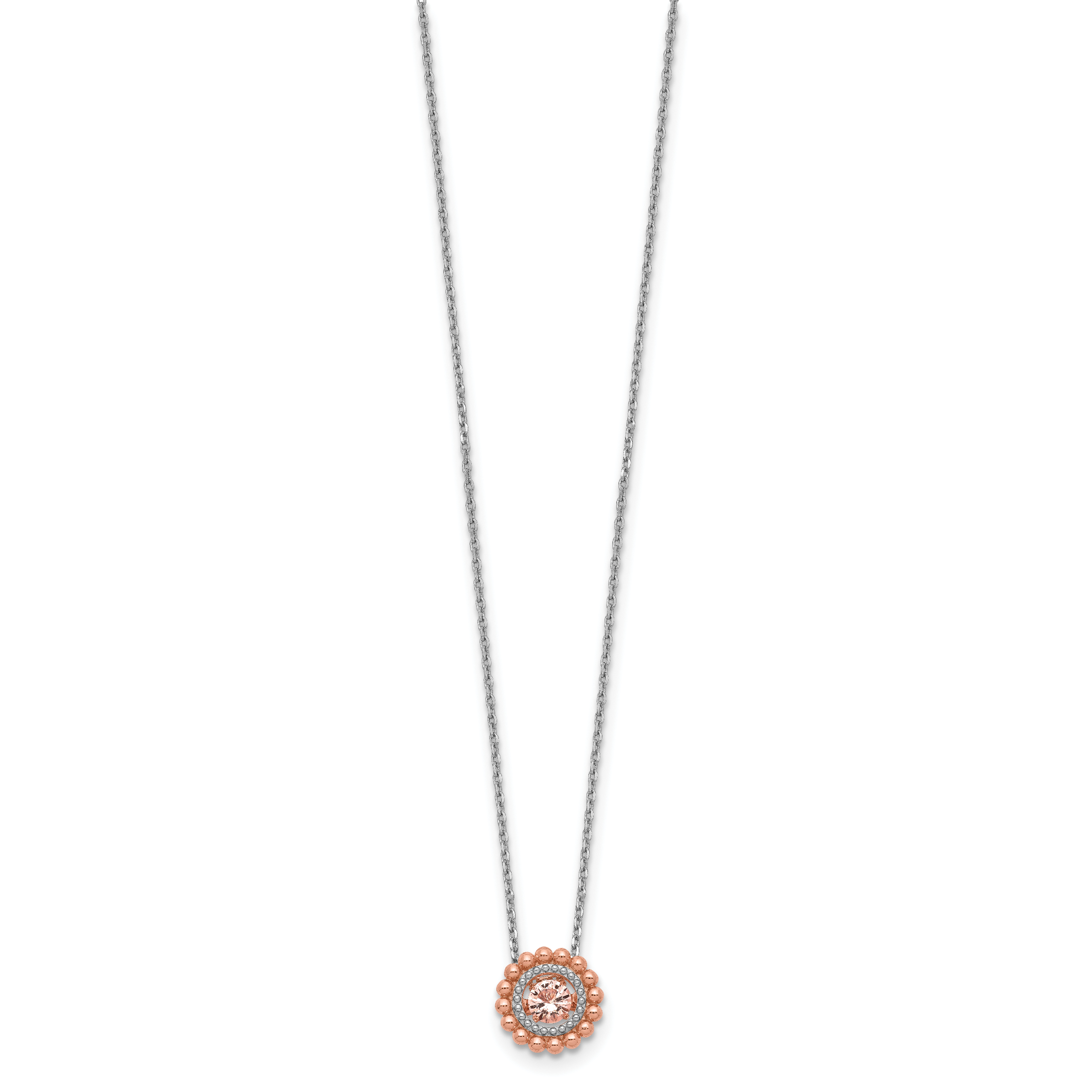 Silver Rose-tone Moving Pink CZ 16 inch with 2 inch Extension Necklace QG5540 detailed image 2
