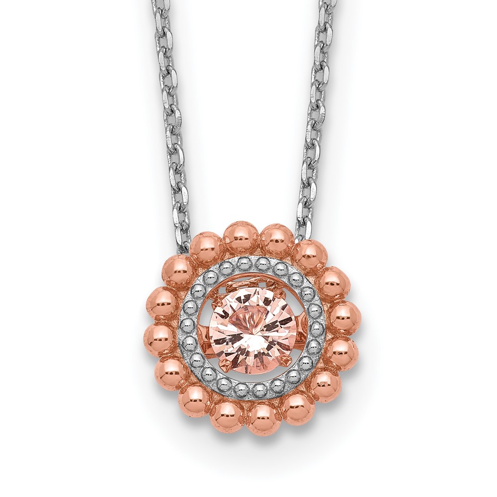 Sterling Silver RH-pltd Rose-tone Moving Pink CZ w/2in ext Necklace (QG5540-16)