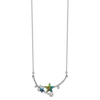 Sterling Silver Rhodium-plated Multi-color Crystal Star Necklace with 2 Inch Extension, 15.5" view 2