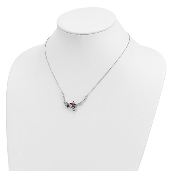 Sterling Silver RH-plated Multi-color Crystal Star w/2in ext Necklace