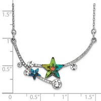 Sterling Silver Rhodium-plated Multi-color Crystal Star Necklace with 2 Inch Extension, 15.5" view 3