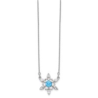 Sterling Silver Rhodium-plated Blue and Clear Crystal Snowflake Necklace with 2 Inch Extension, 15.5" view 2