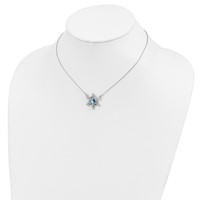 Sterling Silver Rhodium-plated Blue and Clear Crystal Snowflake Necklace with 2 Inch Extension, 15.5" view 4