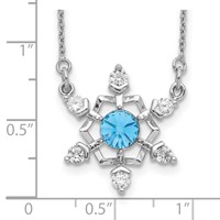 Sterling Silver Rhodium-plated Blue and Clear Crystal Snowflake Necklace with 2 Inch Extension, 15.5" view 3