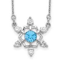 Sterling Silver Rhodium-plated Blue and Clear Crystal Snowflake Necklace with 2 Inch Extension, 15.5" view 1