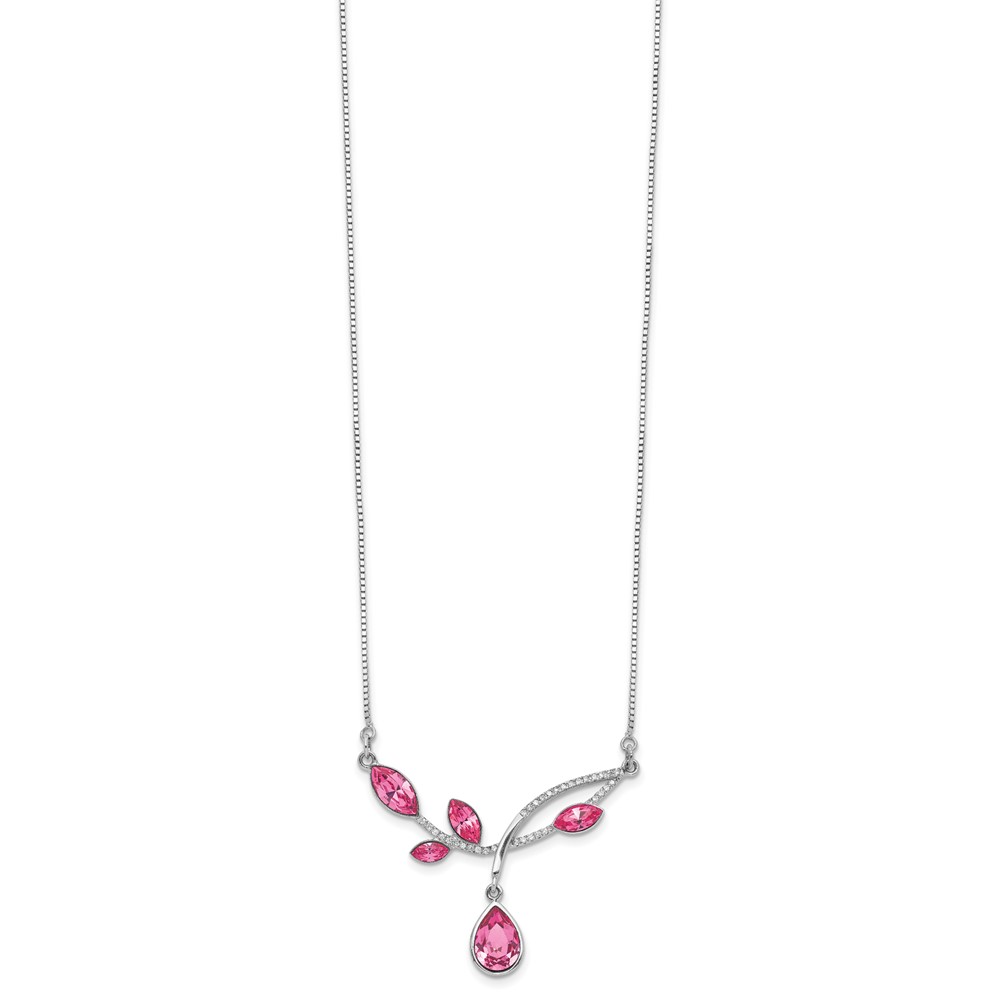 Sterling Silver RH-plated Pink Crystal Branch w/2in ext Necklace (QG5550-16)