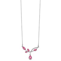 Sterling Silver Rhodium-plated Pink Crystal Branch Necklace with 2 Inch Extension, 16" view 2