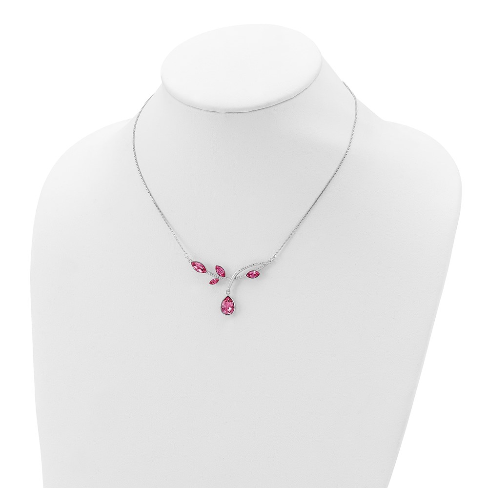 Sterling Silver RH-plated Pink Crystal Branch w/2in ext Necklace (QG5550-16)