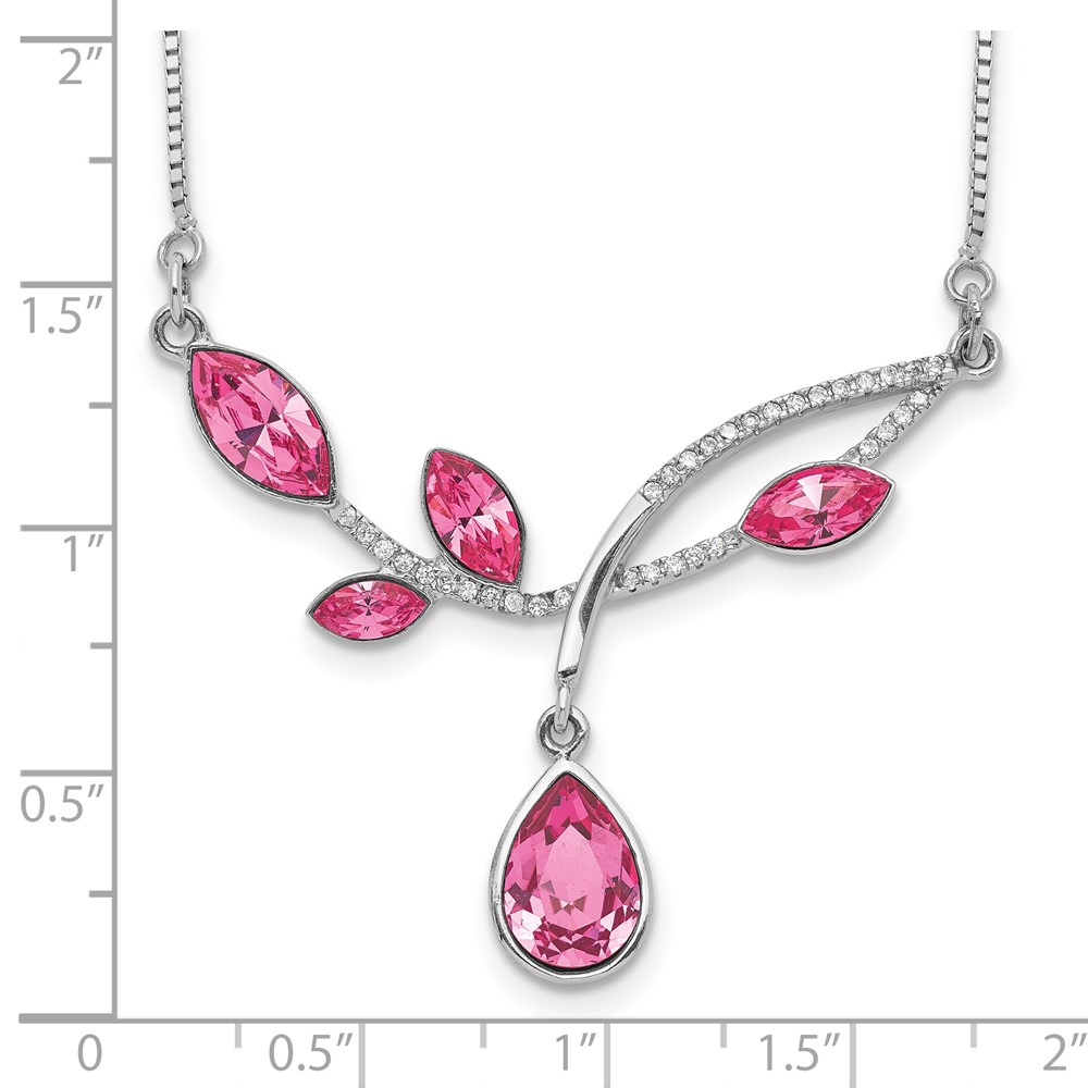Sterling Silver RH-plated Pink Crystal Branch w/2in ext Necklace (QG5550-16)