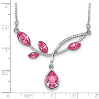 Sterling Silver Rhodium-plated Pink Crystal Branch Necklace with 2 Inch Extension, 16" view 3