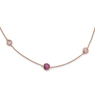 Sterling Silver Rose-tone Purple Created Cat's Eye Necklace