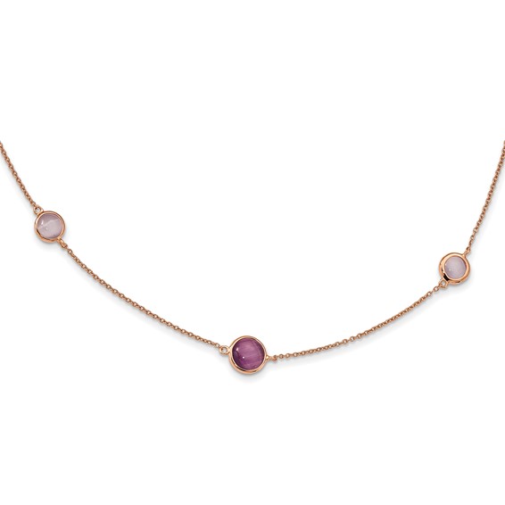 Sterling Silver Rose-tone Purple Created Cat's Eye Necklace