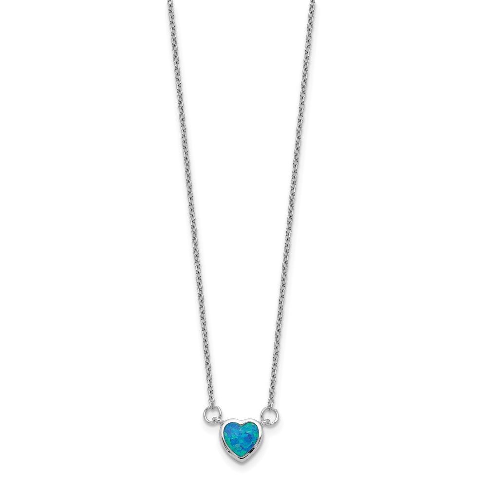 Sterling Silver Rhodium-plated Created Opal Heart w/ 4in ext. Choker (QG5559-12)